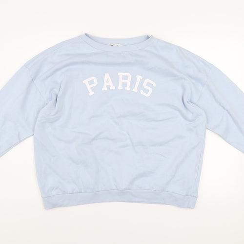 Amara Reya Women Blue Paris Crew Neck Pullover Sweatshirt UK 18