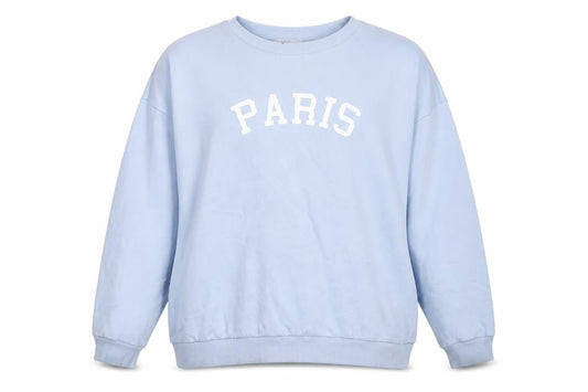 Front view of Amara Reya Women Blue Paris Crew Neck Pullover Sweatshirt UK 18