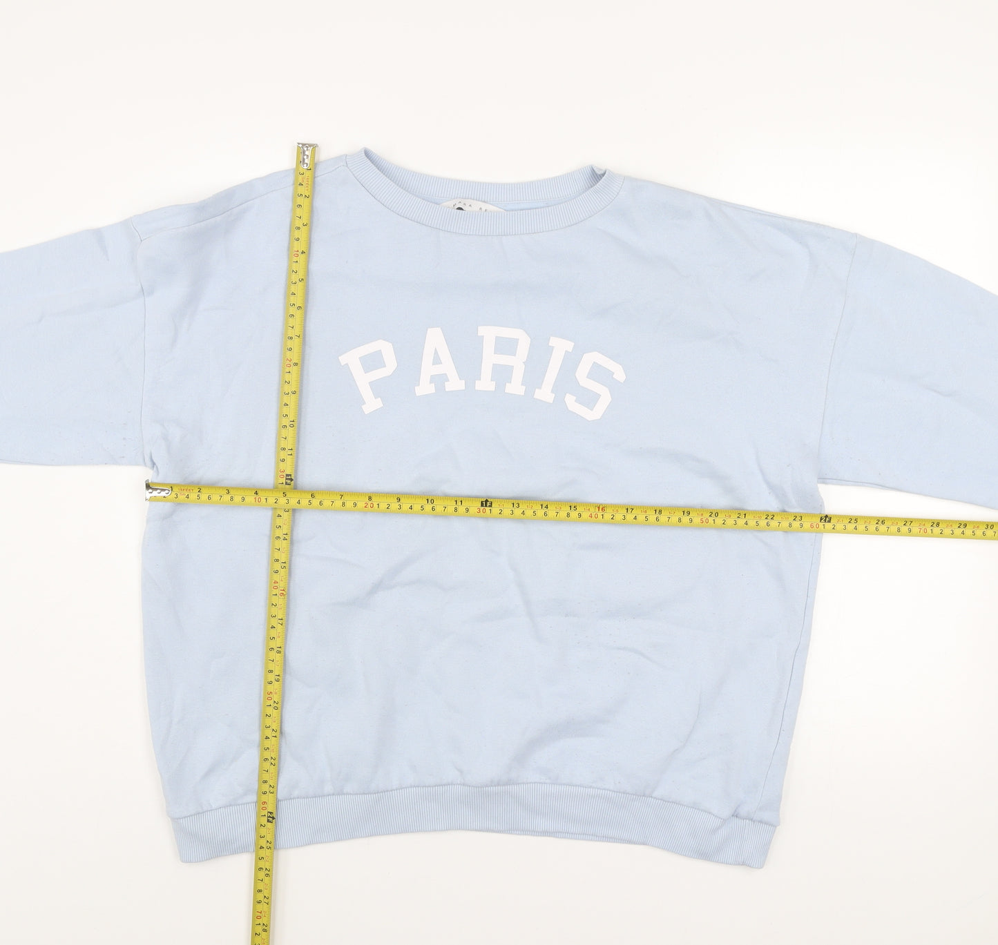 Amara Reya Women Blue Paris Crew Neck Pullover Sweatshirt UK 18