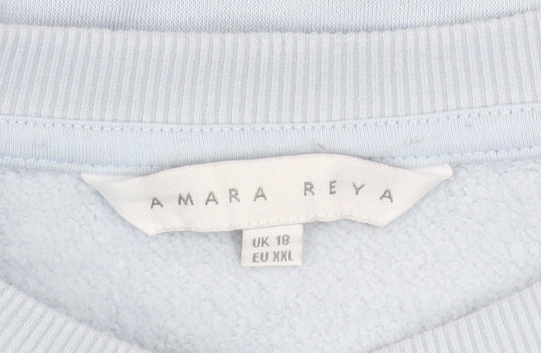 Amara Reya Women Blue Paris Crew Neck Pullover Sweatshirt UK 18