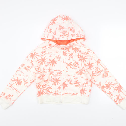 Marks and Spencer Girls Pink Tropical Print Hooded Zip Jacket 10-11 Years