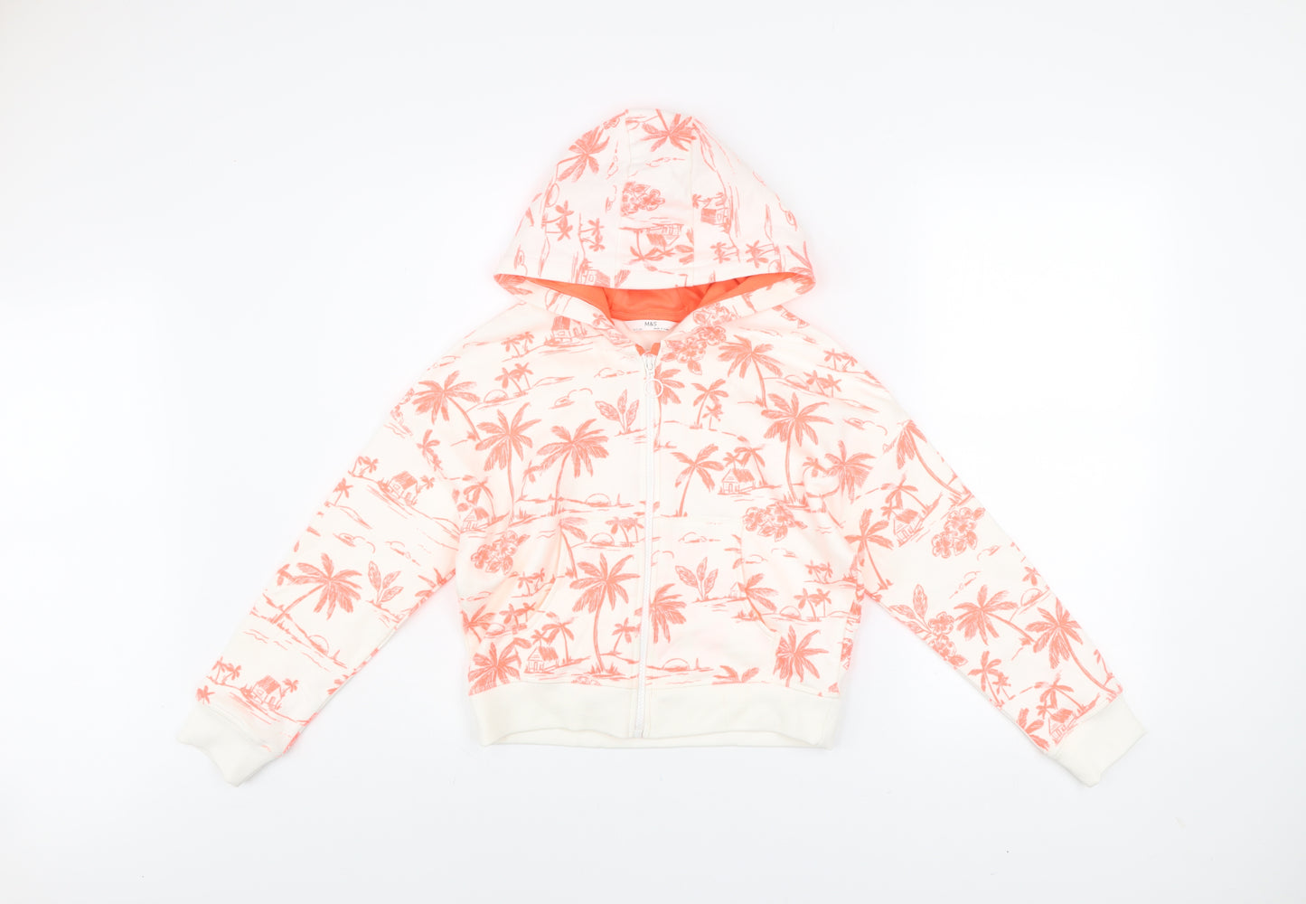 Marks and Spencer Girls Pink Tropical Print Hooded Zip Jacket 10-11 Years