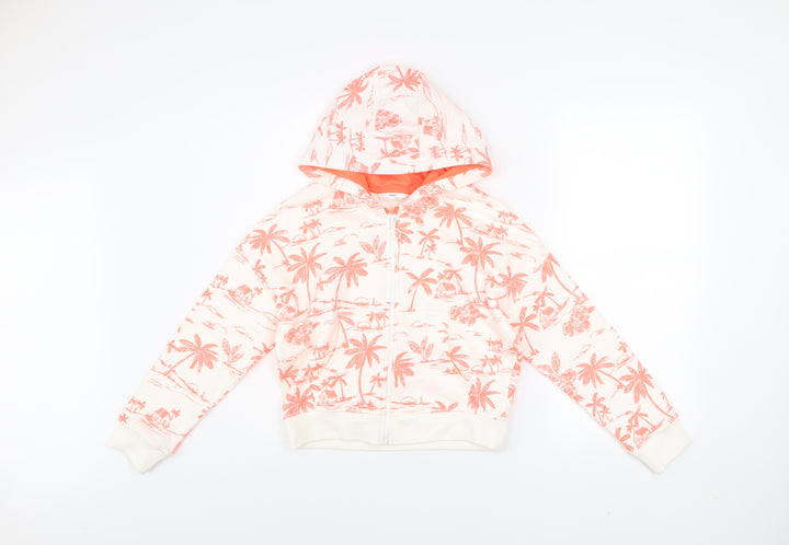 Marks and Spencer Girls Pink Tropical Print Hooded Zip Jacket 10-11 Years