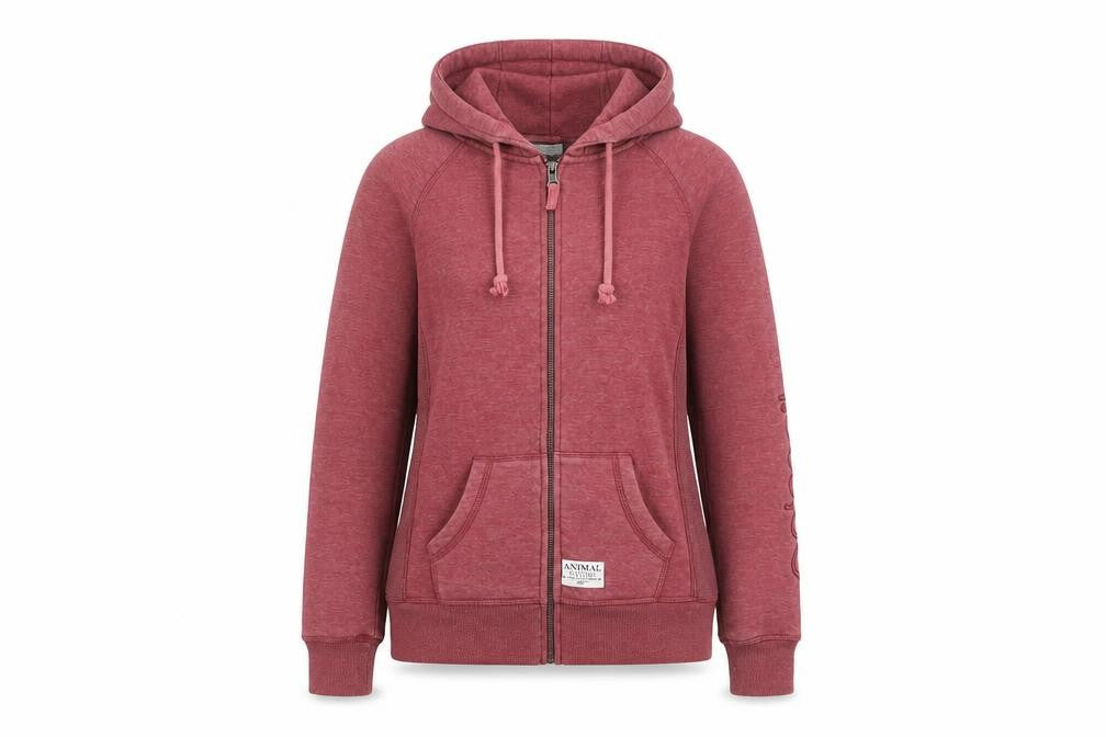 Animal Womens Red Zip Up Hooded Fleece Jacket Size 10