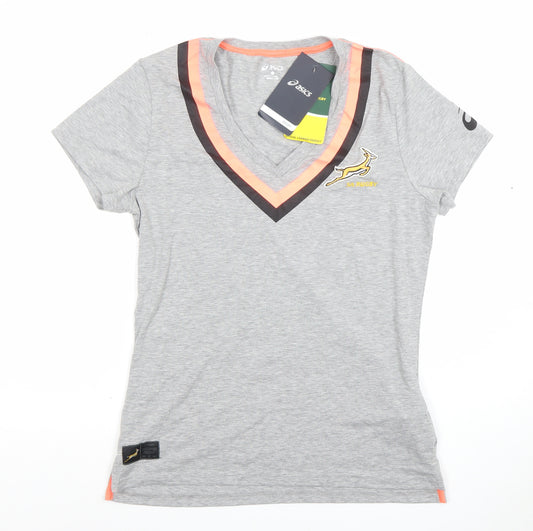 Asics Women's Grey V-Neck Rugby T-Shirt Size L Sports Top