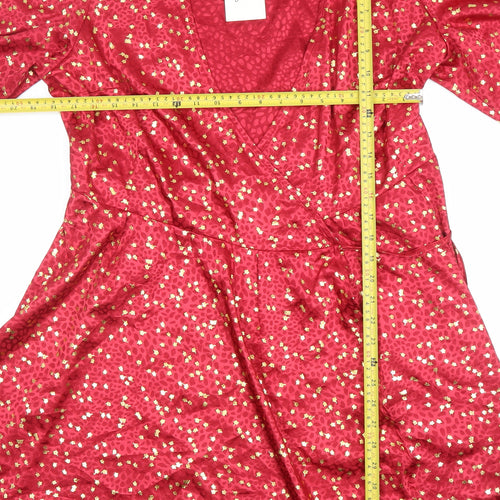 Ivy Lane Women's Red Floral Wrap Knee-length Dress Long Sleeve Size 14
