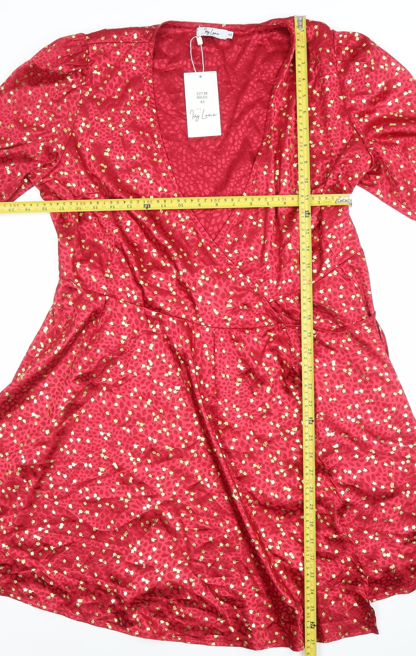 Ivy Lane Women's Red Floral Wrap Knee-length Dress Long Sleeve Size 14