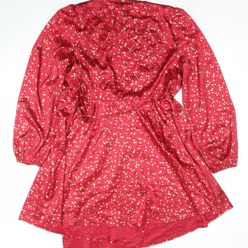 Ivy Lane Women's Red Floral Wrap Knee-length Dress Long Sleeve Size 14