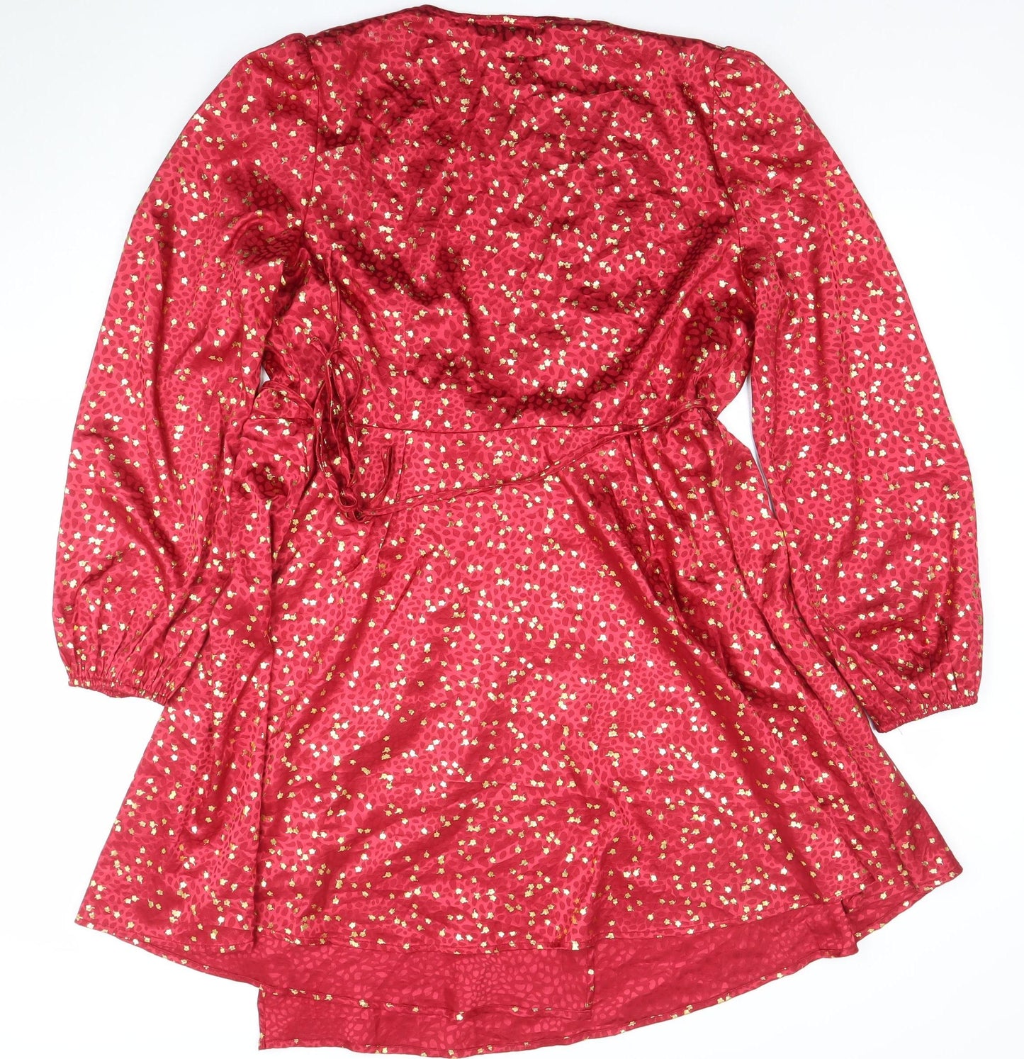 Ivy Lane Women's Red Floral Wrap Knee-length Dress Long Sleeve Size 14