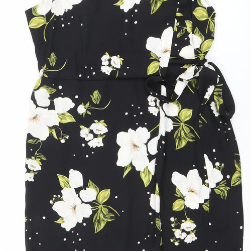 River Island Women’s Black Floral One Shoulder Wrap Dress Size 16