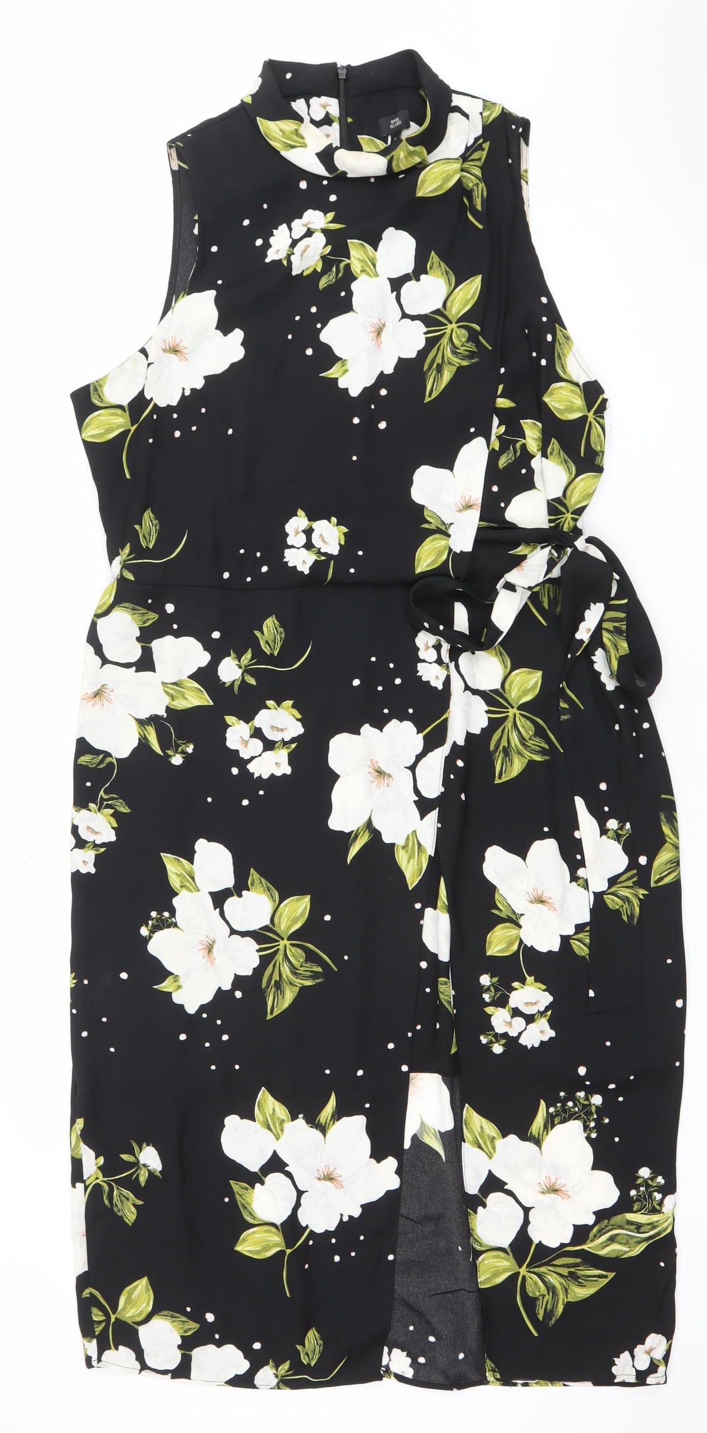 River Island Women’s Black Floral One Shoulder Wrap Dress Size 16