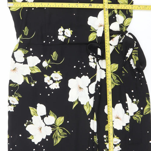 River Island Women’s Black Floral One Shoulder Wrap Dress Size 16