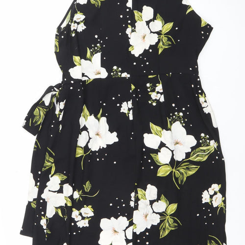 River Island Women’s Black Floral One Shoulder Wrap Dress Size 16