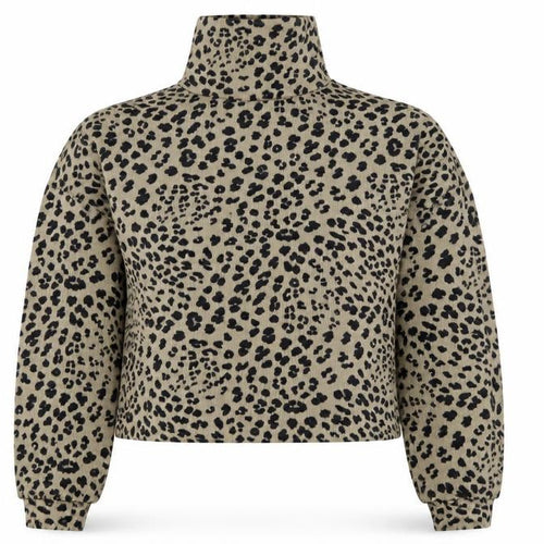 Pull&Bear Women's Beige Leopard Print High Neck Long Sleeve Top L