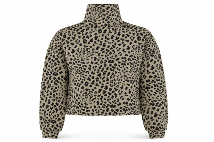 Pull&Bear Women's Beige Leopard Print High Neck Long Sleeve Top L