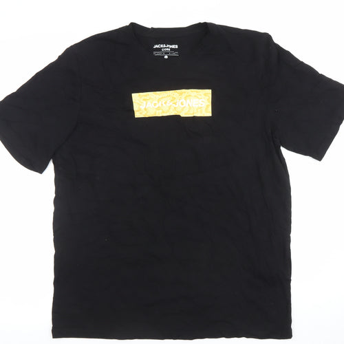 Jack & Jones Men’s Black Logo Graphic Cotton T-Shirt Size L