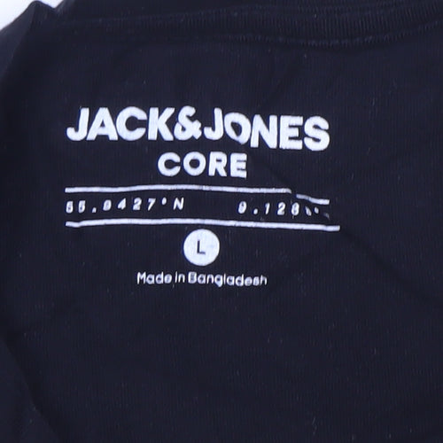 Jack & Jones Men’s Black Logo Graphic Cotton T-Shirt Size L