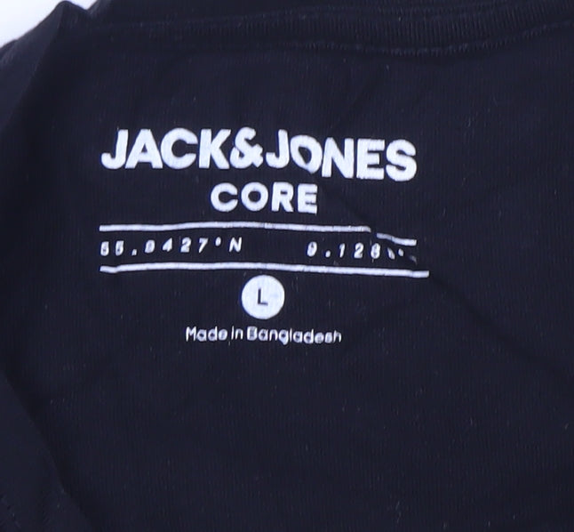 Jack & Jones Men’s Black Logo Graphic Cotton T-Shirt Size L