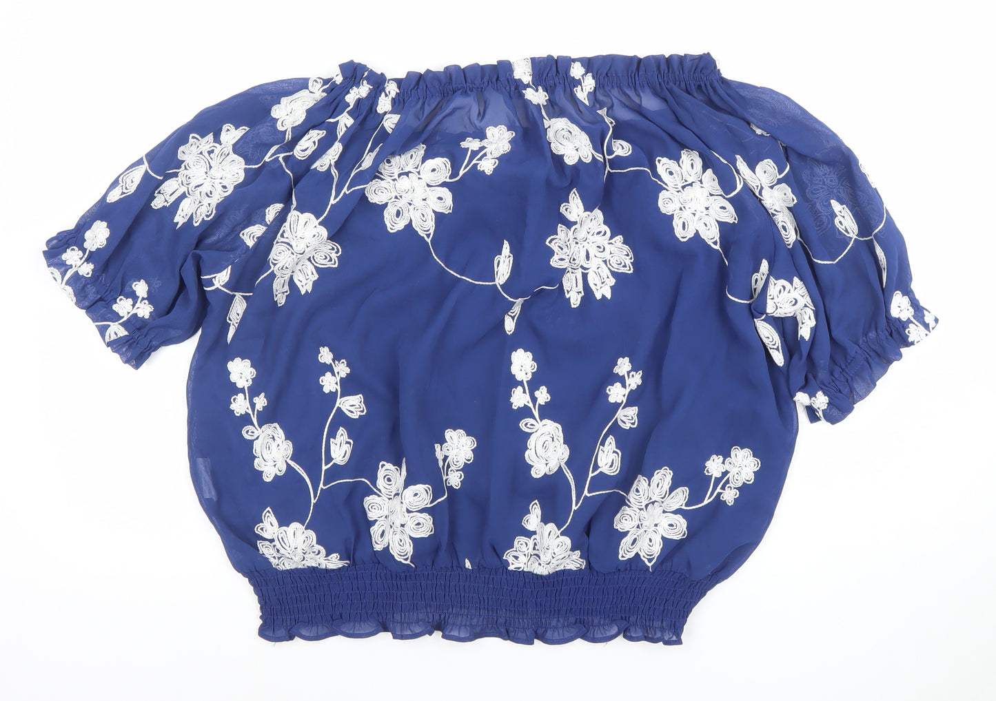 Quiz Women Blue Embroidered Off Shoulder Short Sleeve Blouse Size 14