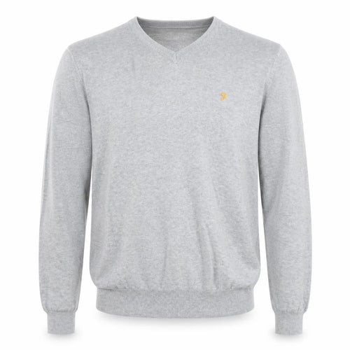 Farah Men's Grey Cotton V-Neck Jumper Size M Lightweight Knit