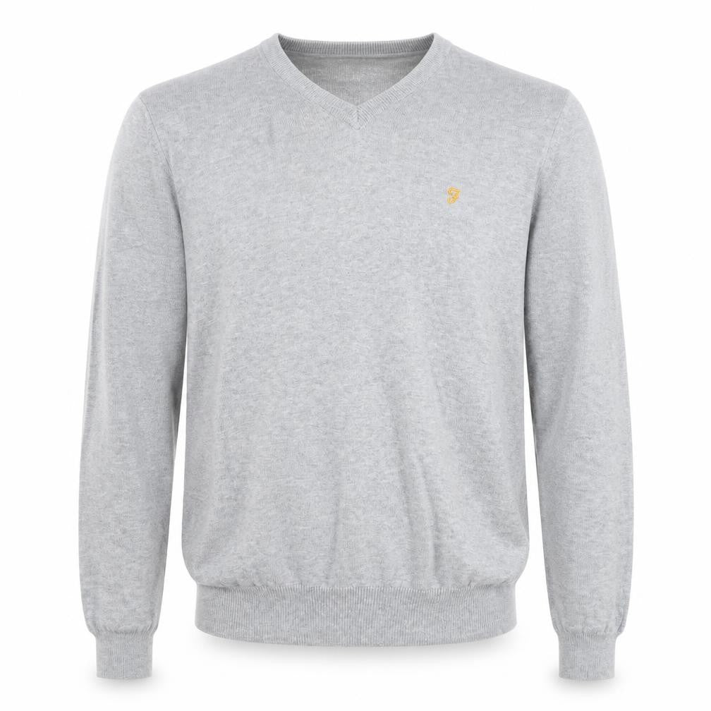 Farah Men's Grey Cotton V-Neck Jumper Size M Lightweight Knit