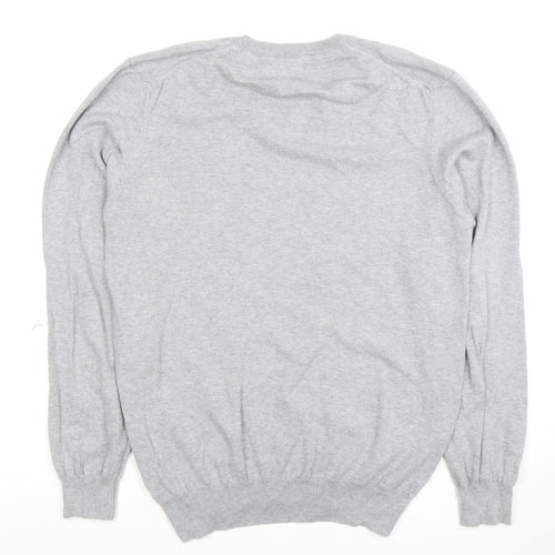 Farah Men's Grey Cotton V-Neck Jumper Size M Lightweight Knit