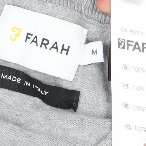 Farah Men's Grey Cotton V-Neck Jumper Size M Lightweight Knit