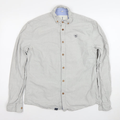 Lighthouse Men’s Grey Cotton Button-Up Shirt Medium Long Sleeve