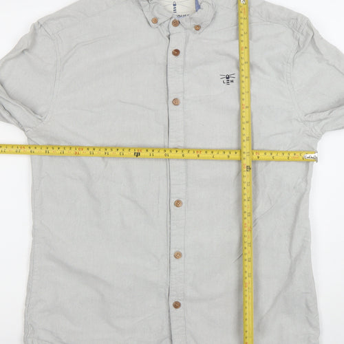 Lighthouse Men’s Grey Cotton Button-Up Shirt Medium Long Sleeve