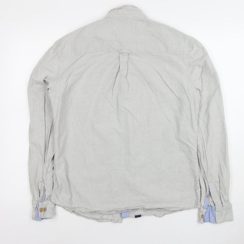 Lighthouse Men’s Grey Cotton Button-Up Shirt Medium Long Sleeve
