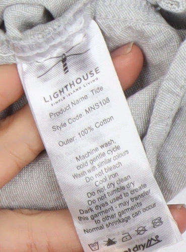 Lighthouse Men’s Grey Cotton Button-Up Shirt Medium Long Sleeve