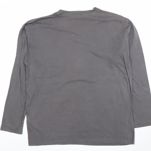Guess Men Grey V-Neck Long Sleeve Cotton T-Shirt Size L
