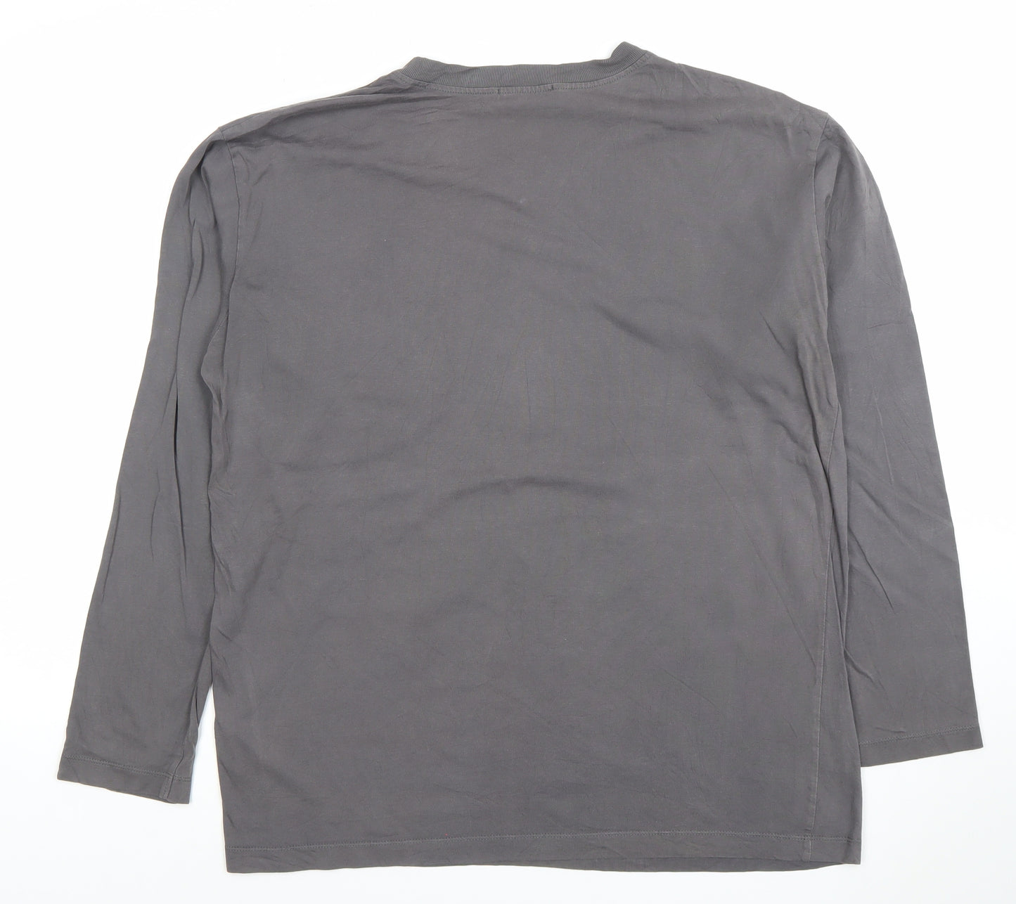 Guess Men Grey V-Neck Long Sleeve Cotton T-Shirt Size L