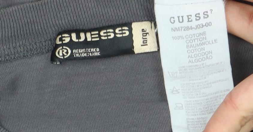 Guess Men Grey V-Neck Long Sleeve Cotton T-Shirt Size L