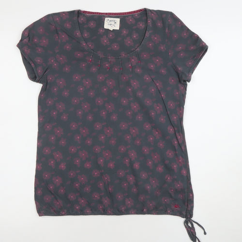 Joules Women's Grey Floral Short Sleeve Scoop Neck Top Size 12