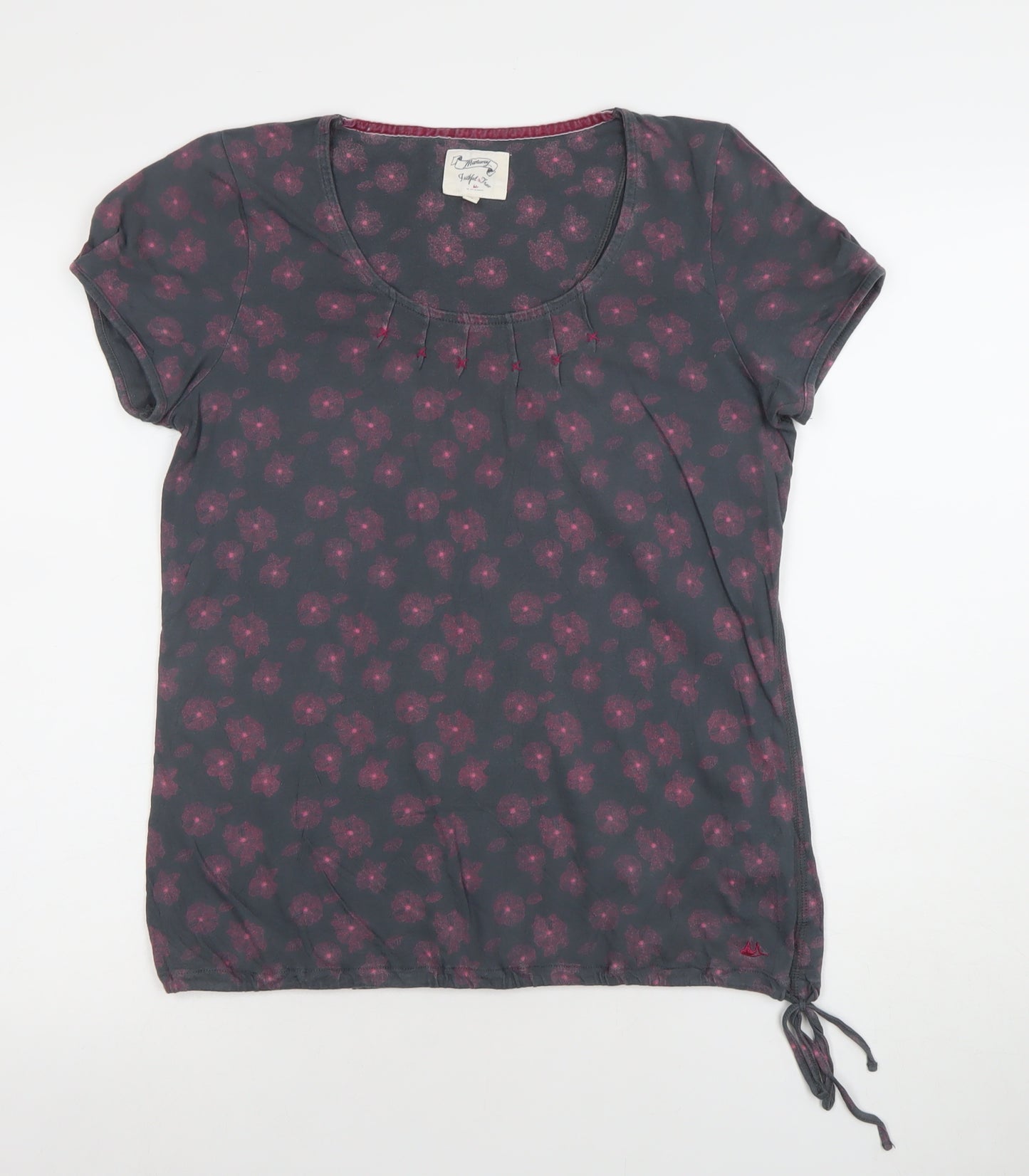 Joules Women's Grey Floral Short Sleeve Scoop Neck Top Size 12