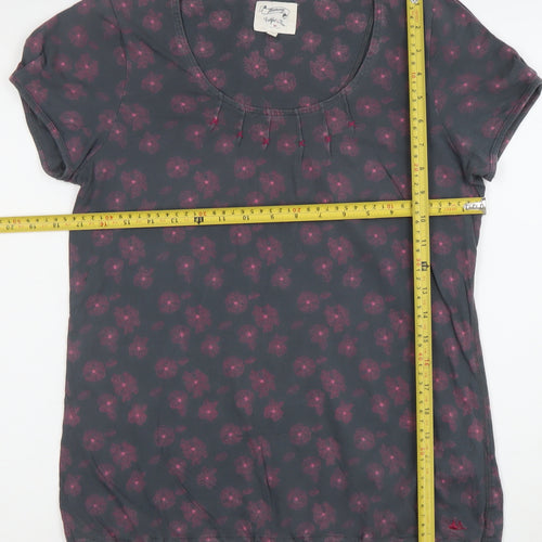 Joules Women's Grey Floral Short Sleeve Scoop Neck Top Size 12