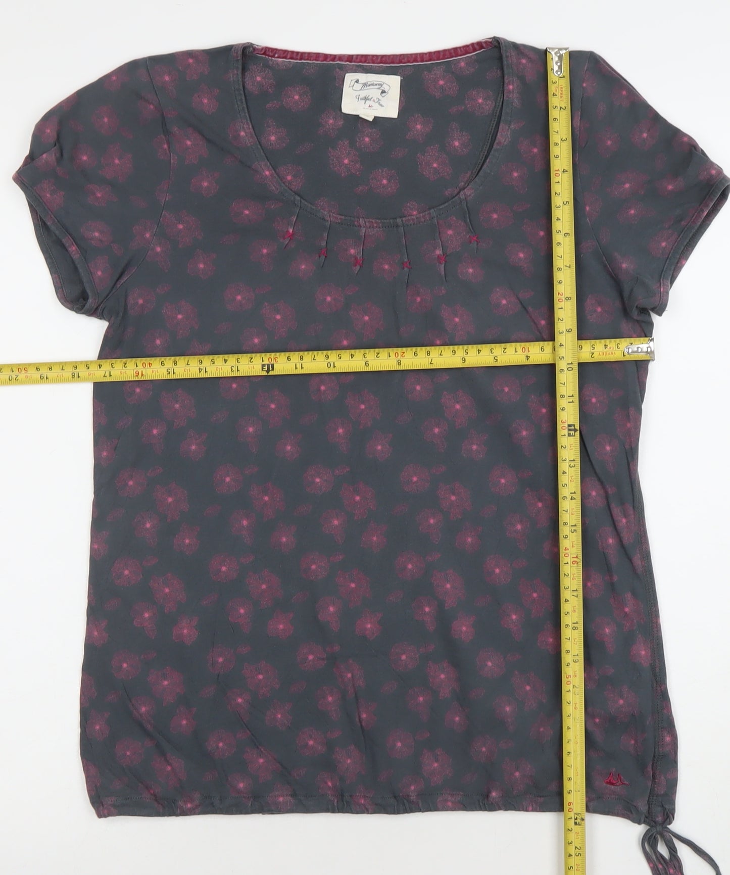 Joules Women's Grey Floral Short Sleeve Scoop Neck Top Size 12