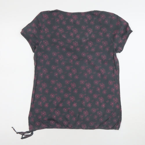 Joules Women's Grey Floral Short Sleeve Scoop Neck Top Size 12