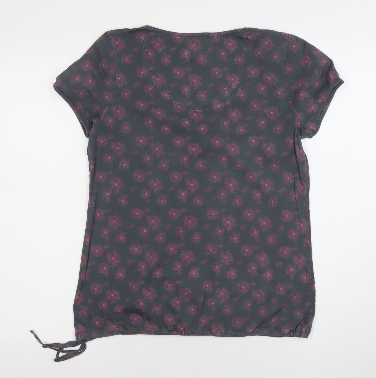Joules Women's Grey Floral Short Sleeve Scoop Neck Top Size 12