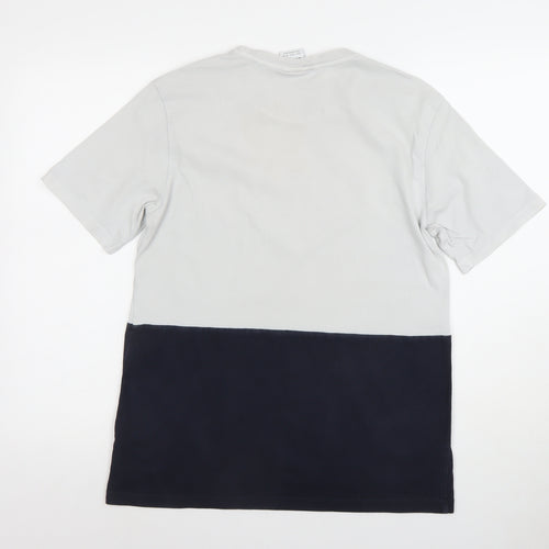 Zara Men Grey Blue Colourblock Cotton Crew Neck T-Shirt Size S