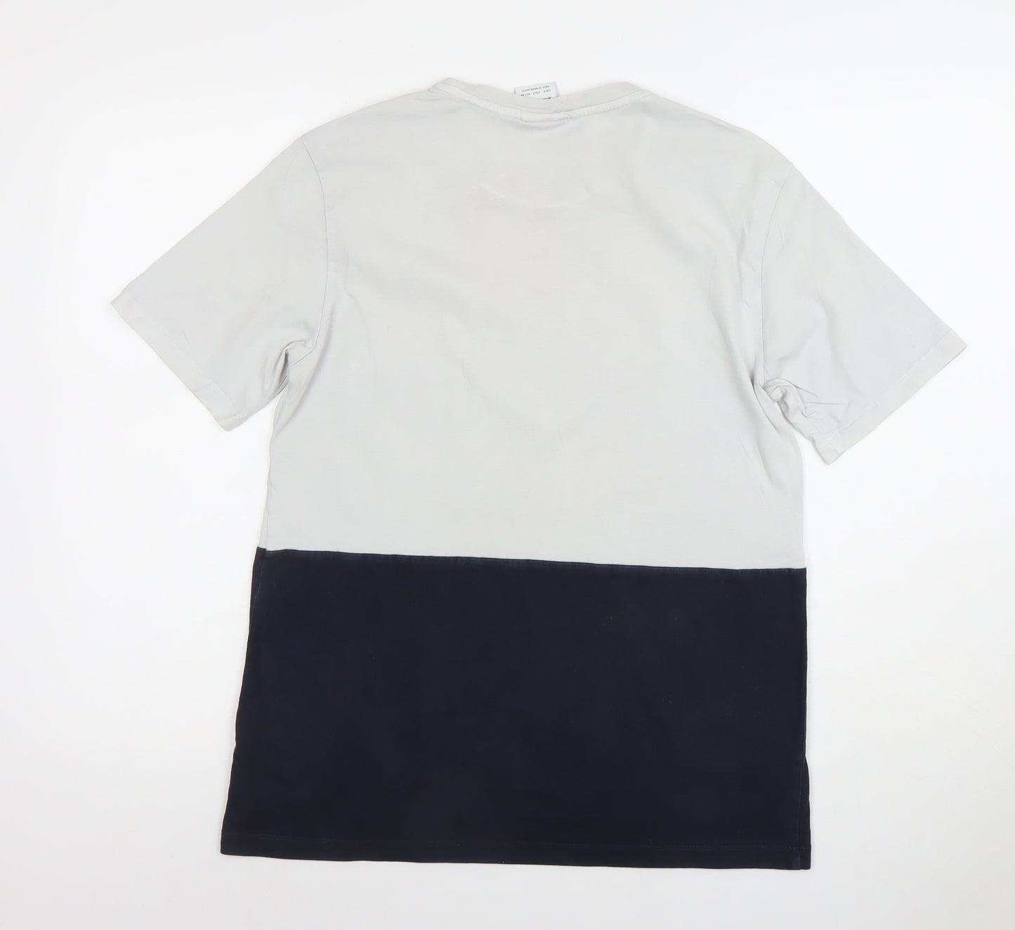 Zara Men Grey Blue Colourblock Cotton Crew Neck T-Shirt Size S