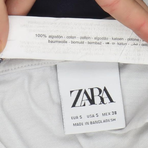 Zara Men Grey Blue Colourblock Cotton Crew Neck T-Shirt Size S
