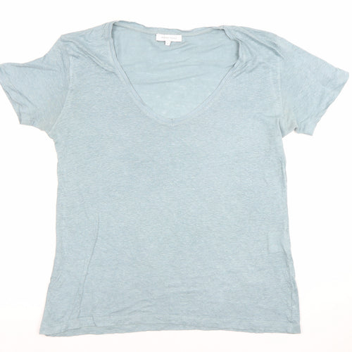 Second Female Women’s Blue Linen V-Neck Short Sleeve T-Shirt Size S