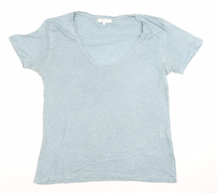 Second Female Women’s Blue Linen V-Neck Short Sleeve T-Shirt Size S