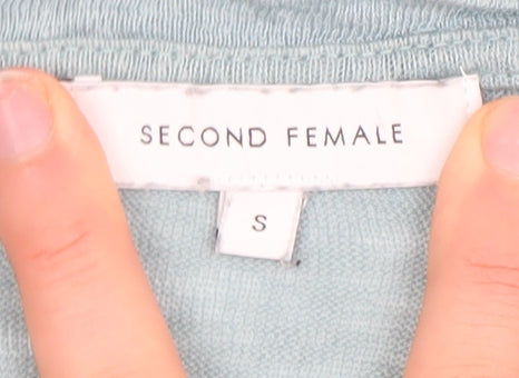 Second Female Women’s Blue Linen V-Neck Short Sleeve T-Shirt Size S