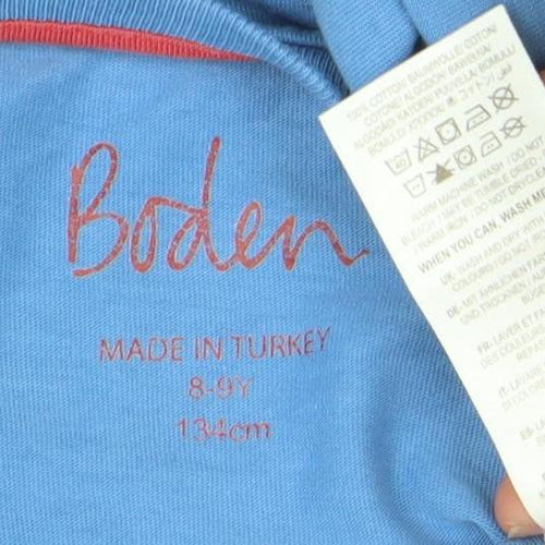 Boden Boys Blue Long Sleeve Graphic Football T-Shirt 9 Years Cotton