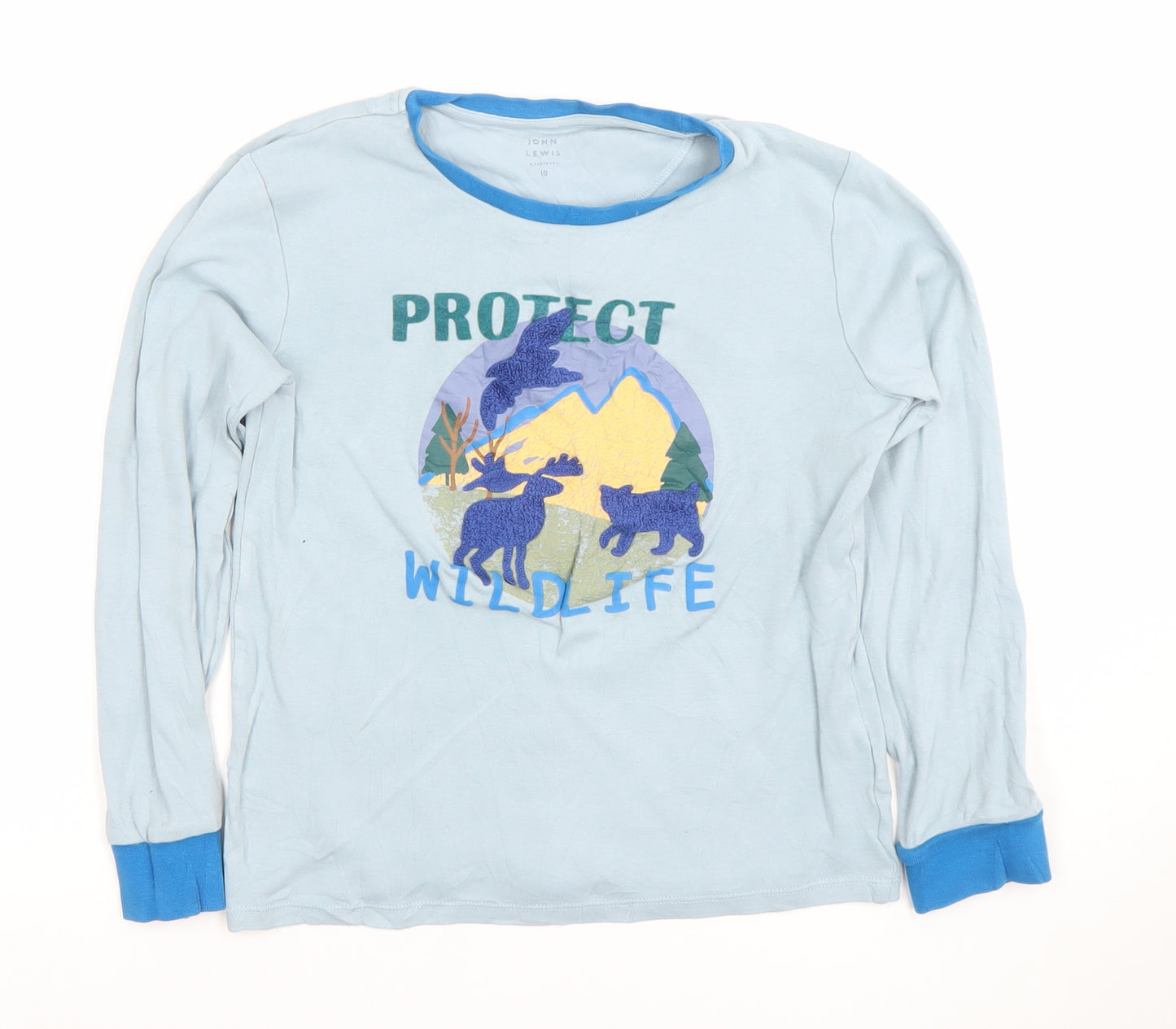 John Lewis Boys Blue Protect Wildlife Graphic Long Sleeve Cotton T-Shirt 10 Years