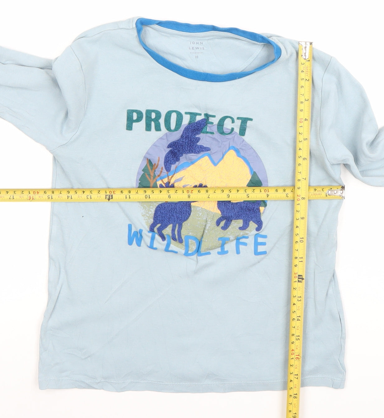 John Lewis Boys Blue Protect Wildlife Graphic Long Sleeve Cotton T-Shirt 10 Years