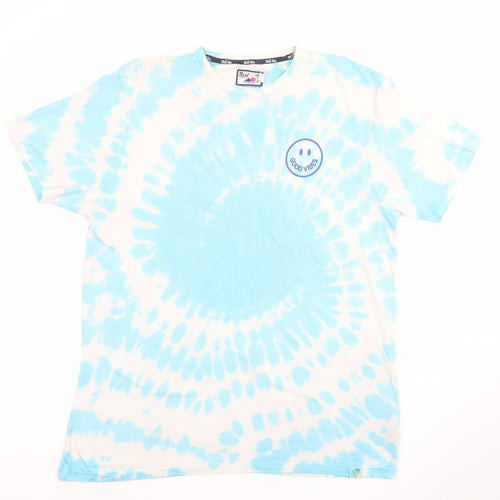 Next Men Blue Tie-Dye Good Vibes Crew Neck T-Shirt Size L